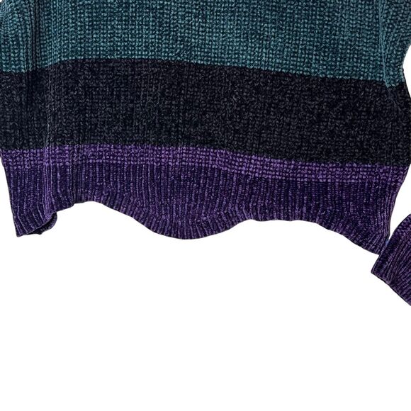 LUV LANE Sweater Womens Medium Multicolor Striped Cropped Chunky Knit Crewneck - Picture 9 of 12